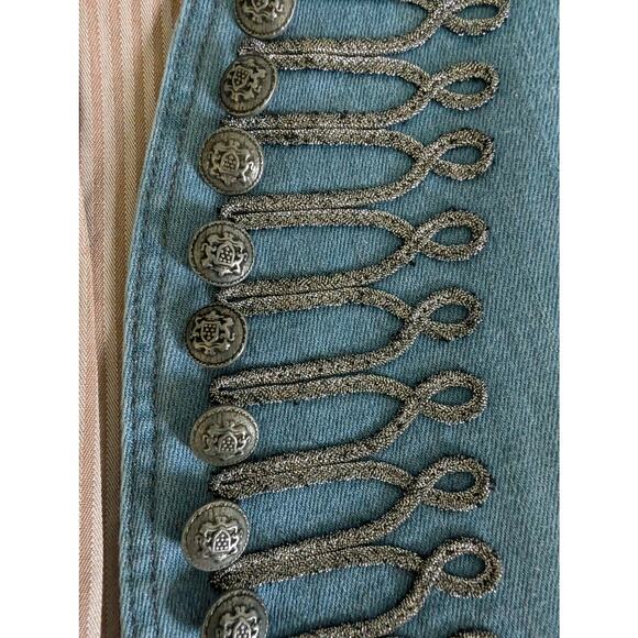 Free People Shrunken Military Vest Women L* Light Denim Blue Metal Buttons Lined - Picture 3 of 9